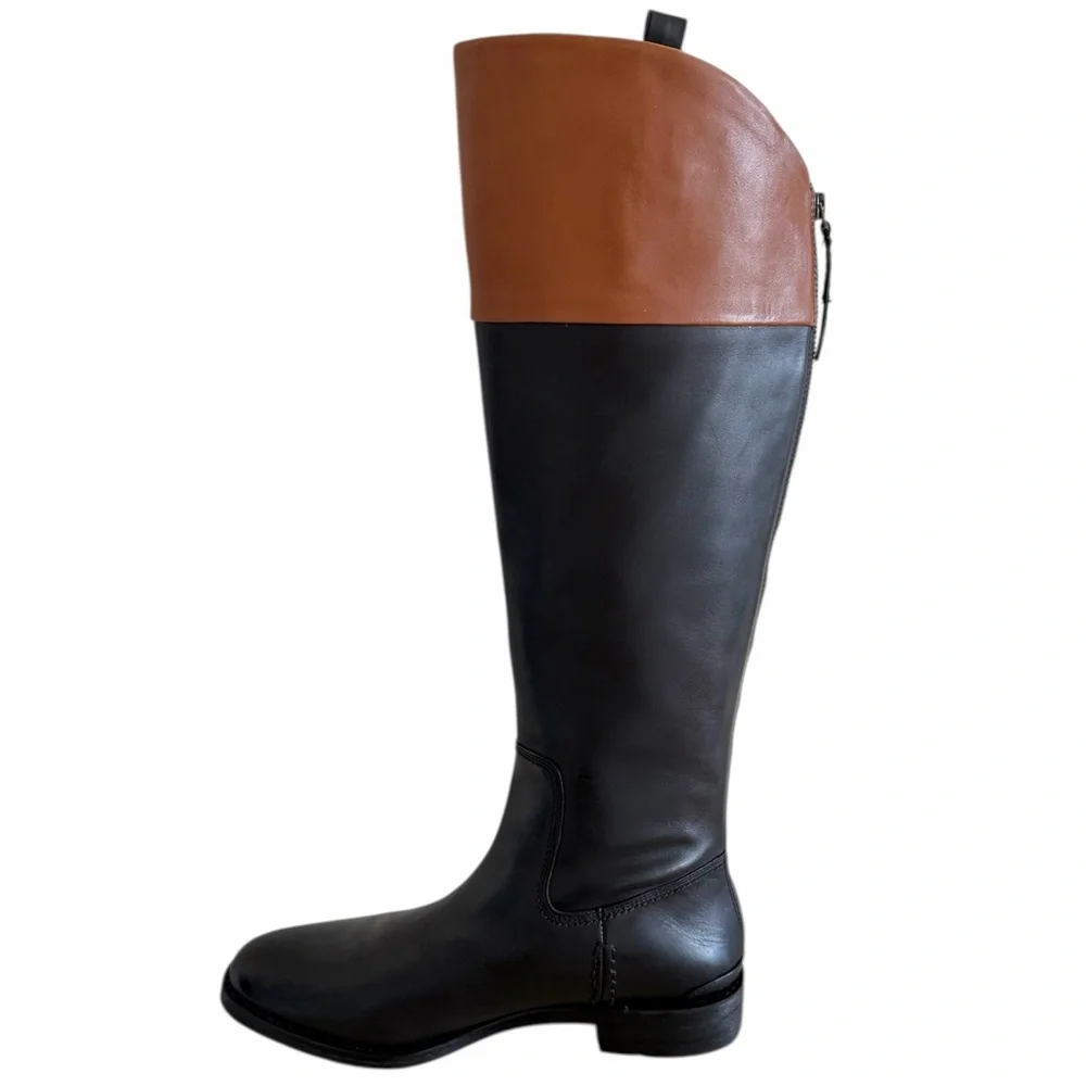 Franco Sarto Meyer Knee High Black Brown Tall Leather Riding Boots Size 10 NWOB